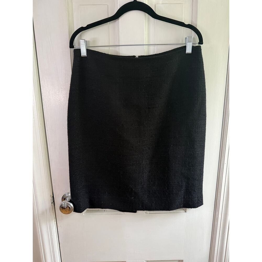 Theory Frieda C Tweed Pencil Skirt Black Size 6 Wool Blend Cotton Office EUC